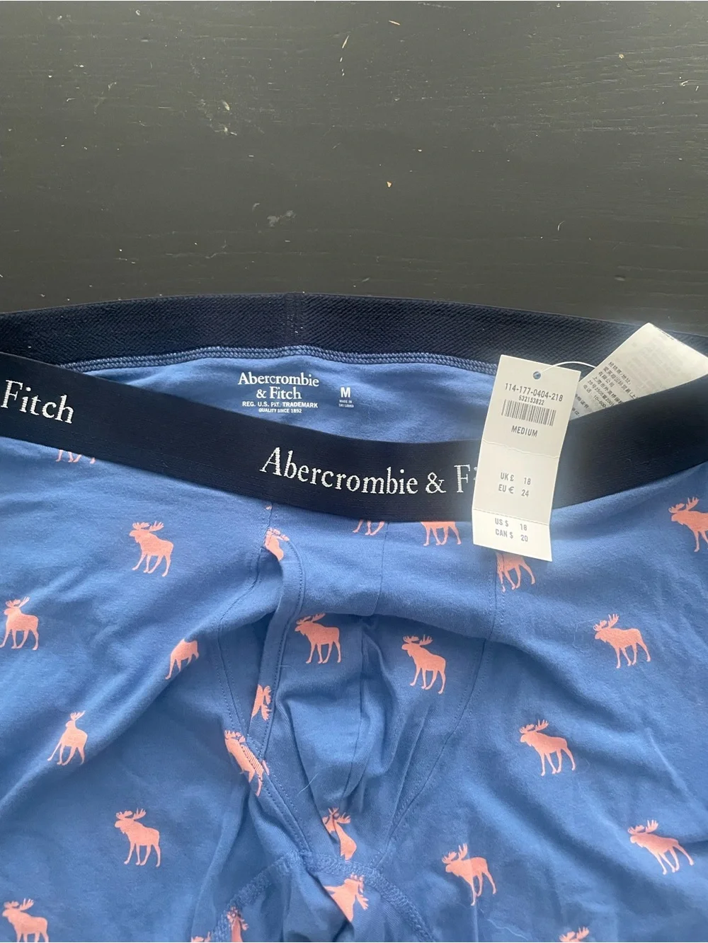 Abercrombie & Fitch Blue Boxer Briefs with Pink Moose Print